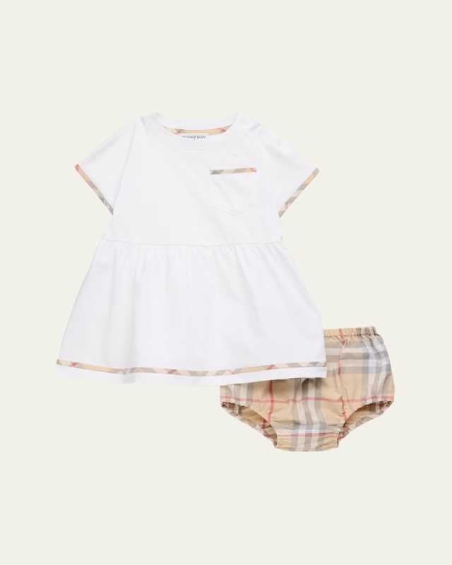 Girl's Lea Check Short-Sleeve Dress & Bloomers, Size Newborn-18